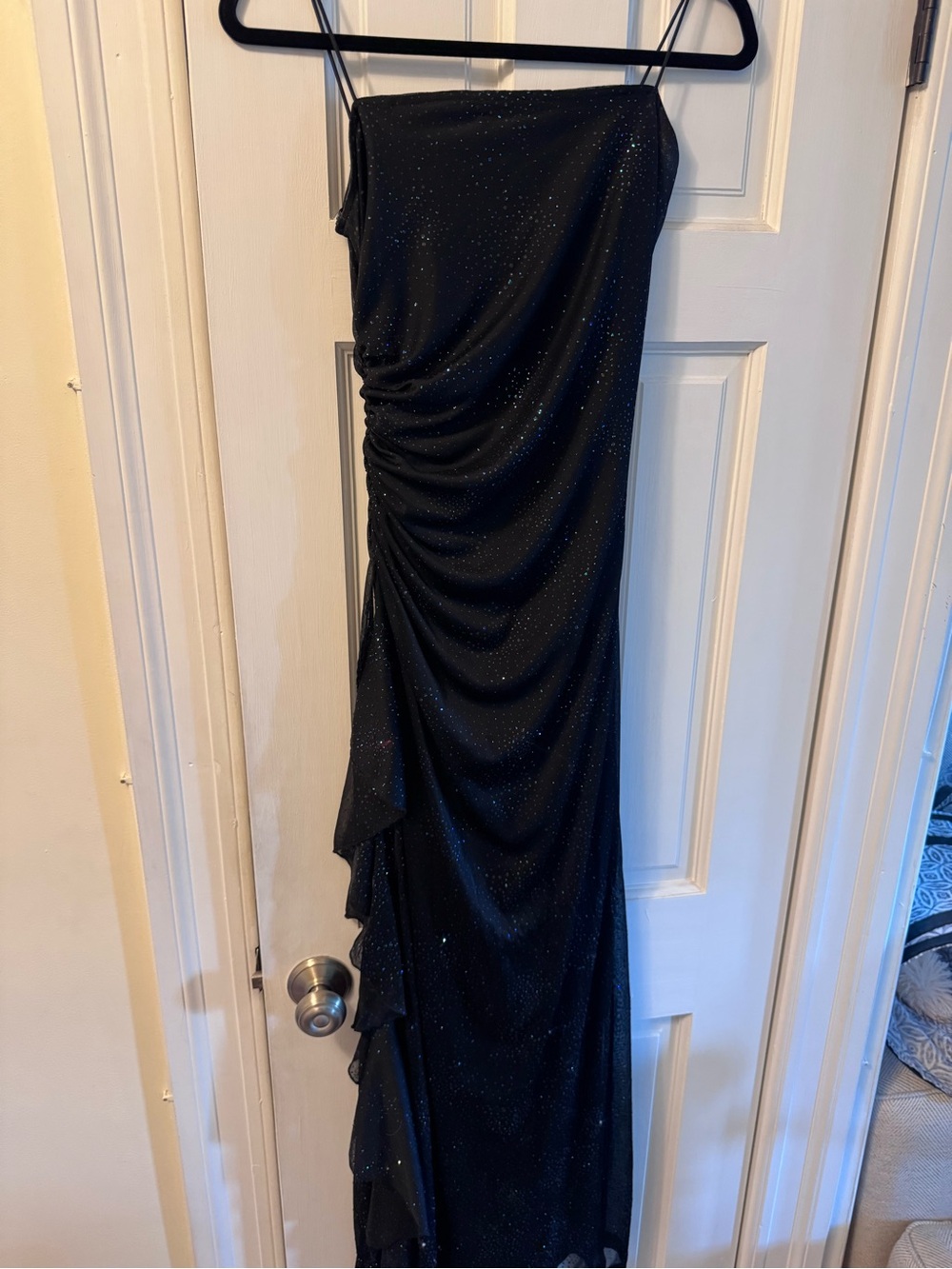 City Triangles Vintage Y2K Black Glitter Ruched Formal Prom Maxi Dress S - Picture 6 of 8